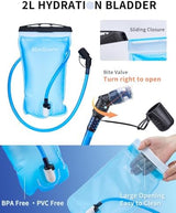 Hydration Backpack with 2L Water Bladder, Hiking Water Backpack for Women Men, Lightweight Cycling Daypack with Phone Pocket & Helmet Net Bag, Hydration Pack for Biking, Running, Skiing