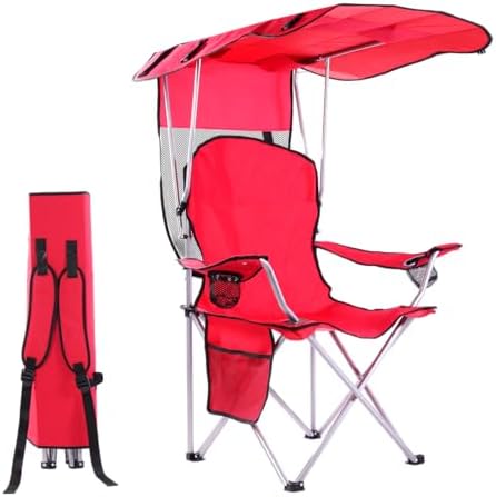 CozyBox Portable Folding Camping Chairs with Canopy Shade, Beach Chair for Adults, Durable Weather Resistant 600D Oxford Cloth, Camping Chair with Canopy for Outdoors [Red]