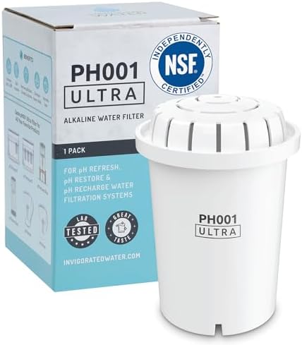 Invigorated Water PH001 Ultra Alkaline Water Filter – Replacement Water Filters for Pitchers – pH Water Filter Cartridge – For Alkaline Water Filter Pitcher, 96 Gallon Capacity (1-Pack White)