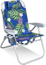 Tall Beach Chairs for Adults – 5-Position Reclining Backpack Chair with Large Insulated Cooler & Storage Pocket, Aluminum Frame, Portable for Travel & Outdoor, Supports 300lbs, Tropical Palm