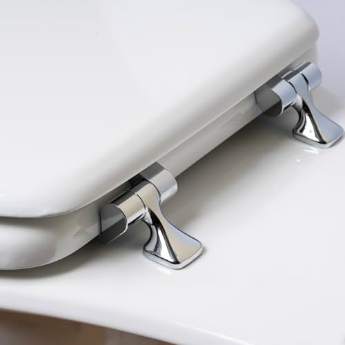 MAYFAIR 1844CP 000 Toilet Seat with Chrome Hinges will Never Come Loose, ELONGATE , White