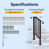VIVOHOME 2-Pack Wrought Iron Hand Rails for Outdoor Steps – 13.5" Curved Ends and Safety Balusters Exterior Railing Kit for Porch, Deck, or Indoor Stairs (2-Step, Black)