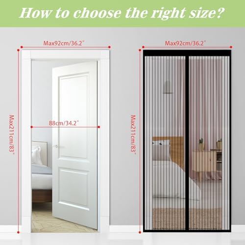 Magnetic Screen Door Closure Fit Door Size 34 x 82 Inch, BSHANO Mesh Door Curtain Screen Size 36" x 83" - 36 Stronger Magnets,Heavy Duty,Hands Free Mesh Partition Keeps Bugs Out- Pet and Kid Friendly