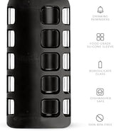 purifyou 40/32/22/12 oz Borosilicate Glass Water Bottles with Volume Markers, Silicone Sleeve, Stainless Steel Lid, Reusable Bottle for Water, Juice, Gym, and Fridge Storage (22oz Jet Black)