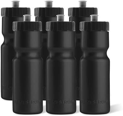50 Strong Sports Water Bottles – Reusable 22 oz BPA-Free Plastic Bottles with Pull Top Cap – Made in USA – Top Rack Dishwasher Safe – Fits Most Bike Cages Brand