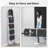 BONTEC 4-Step Ladder, 400lbs Max Load, Folding Step Stool with Tool Tray, Anti-Slip Pedals, Sturdy Steel, Lightweight Portable Ladder with Handrail for Home & Work Use, White