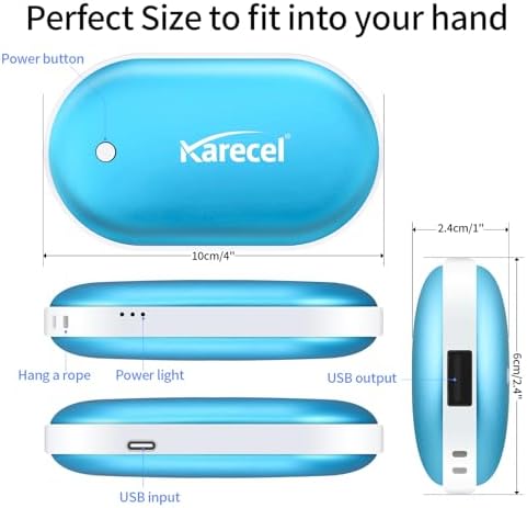 Karecel Rechargeable Hand Warmer, 5200mAh Double-Sided Fast Heating Electric Hand Warmer Power Bank, Up to 11Hrs, 3 Heat Settings, Portable Pocket Heater, Best Gifts for Women Men, Camping, Golf