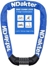 NDakter Bike Chain Lock, 5 Digit Combination Heavy Duty Anti Theft Bicycle Chain Lock,2.62/3.2/4.27/5/6Ft Long Security Resettable Bike Locks for Bike, Bicycle, Scooter, Door, Gate, Fence-4/6mm Thick