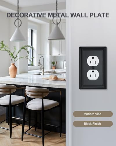 4-Pack Black Outlet Covers, Metal Duplex Wall Plates for Receptacles, Light Switch, Durable Electrical Outlet Cover Plates, 3.15''*4.88'', Midsize