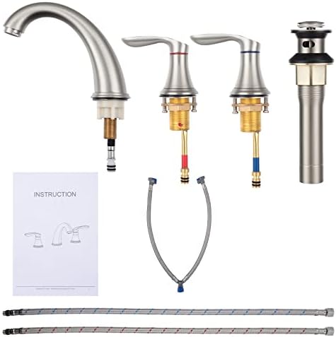 Bathroom Sink Faucet, Faucet for Bathroom Sink, Widespread Brushed Nickel Bathroom Faucet 3 Hole with Stainless Steel Pop Up Drain and cUPC Lead-Free Hose - (Brushed Nickel)