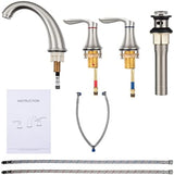 Bathroom Sink Faucet, Faucet for Bathroom Sink, Widespread Brushed Nickel Bathroom Faucet 3 Hole with Stainless Steel Pop Up Drain and cUPC Lead-Free Hose - (Brushed Nickel 2 Packs)