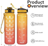 Hyeta 32 oz Water Bottles with Times to Drink and Straw, Motivational Water Bottle with Time Marker, Leakproof, Drinking Sports Water Bottle for Fitness, Gym and Outdoor