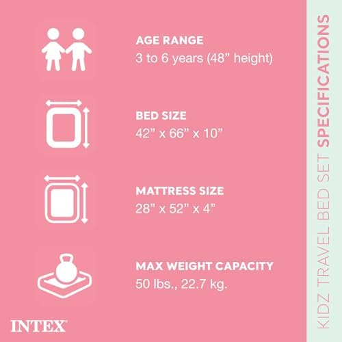Intex Kids Travel Air Mattress Inflatable Bed Set with Raised Sides, Hand Pump, and Carrying Bag for Camping Trips and Sleepovers, (2 Pack)
