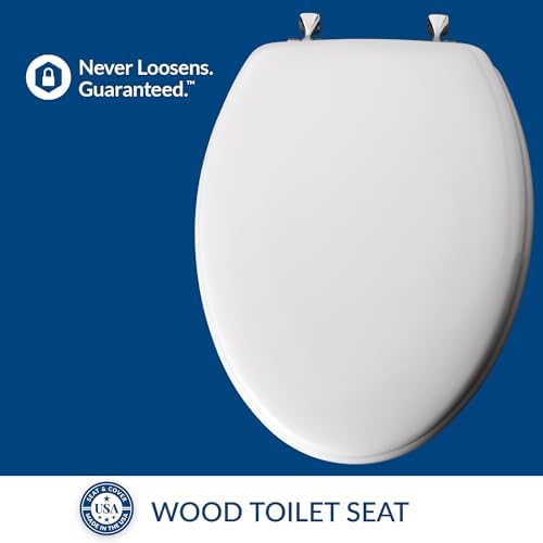 MAYFAIR 1844CP 000 Toilet Seat with Chrome Hinges will Never Come Loose, ELONGATE , White