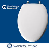 MAYFAIR 1844CP 000 Toilet Seat with Chrome Hinges will Never Come Loose, ELONGATE , White
