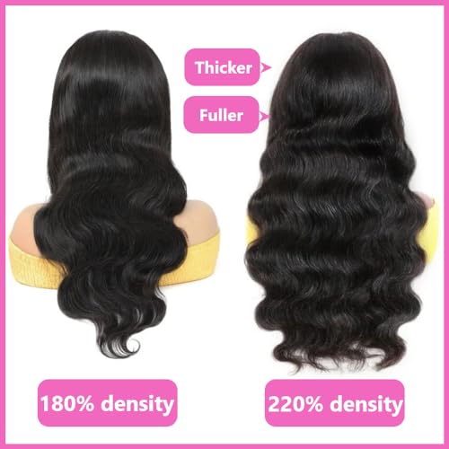 Kloiynj 360 Lace Front Wig Human Hair - 220% Density Body Wave HD Brazilian Virgin Full Lace Wig for Women - 28 Inch Pre-Plucked With Baby Hair - Natural Color