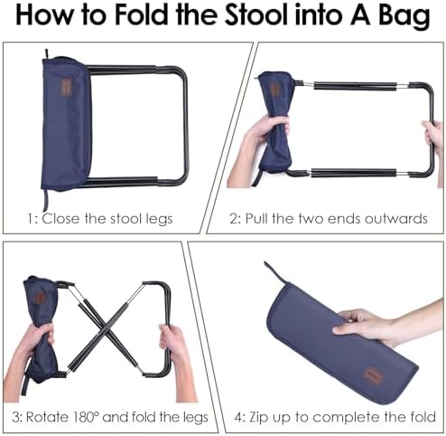 Portable Stool, 13 Inch Small Folding Stool for Adults, Ultralight Blue Camping Stools for Hiking and Fishing, Hold Up to 265 LBS