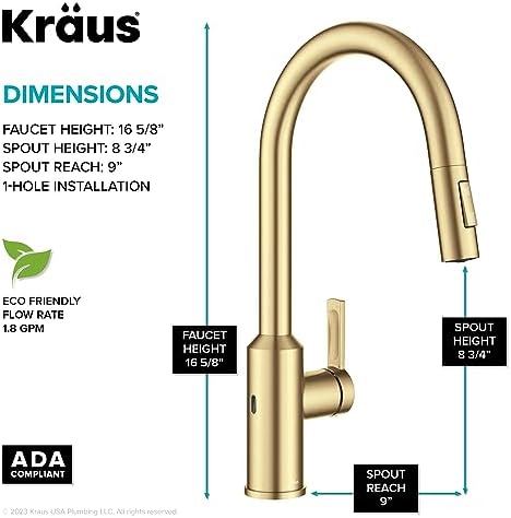 Kraus Oletto Kitchen Faucets Touchless Sensor Single Handle Pull-Down Sprayer in Brushed Brass, KSF-2830BB