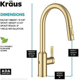 Kraus Oletto Kitchen Faucets Touchless Sensor Single Handle Pull-Down Sprayer in Brushed Brass, KSF-2830BB
