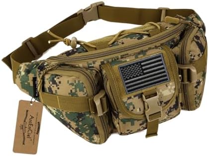 ArcEnCiel Tactical Fanny Pack for Men Waist Bag Hip Belt Outdoor Hiking Fishing Bumbag with Patch