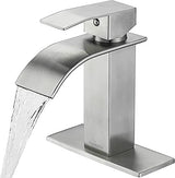 Bathroom Faucet Brushed Nickel Modern Waterfall Bathroom Sink Faucet with Single Handle Suitable for 1 or 3 Holes,Supply Deck Plate and Hose