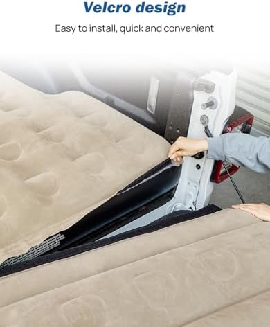 JOYTUTUS 5-5.2Ft Truck Bed Air Mattress with Removable Tailgate Extension, Compatible with Tacoma&Ranger,Thickened Inflatable Compact Short Truck Beds, with Air Pump&2 Pillows,Camel&Black