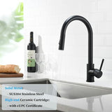 Havin Black Kitchen Faucet with Pull Down Sprayer, High Arc Stainless Steel Material, with cUPC Ceramic Cartridge,Without Deck Plate,Fit for 1 Kitchen or Laundry or Bar Sink Faucet,Matte Black