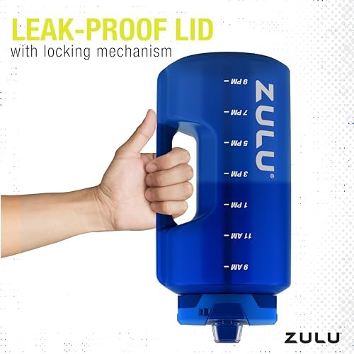 ZULU Goals Large Water Bottle Jug with Time Marker & Handle for All Day Hydration | Silicone Soft Straw with Locking Leak-Proof Lid | For Gym, Camping, Workout, and Outdoors | BPA-Free | 64oz, 128oz