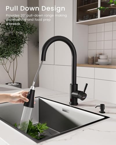 APPASO Touchless Kitchen Faucet, Matte Black Hands Free Kitchen Sink Faucet with Soap Dispenser and Pull Down Sprayer 3 Modes, Activated Motion Sensor Faucets for Kitchen Sink, S304 Stainless Steel