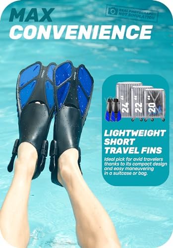 CAPAS Snorkel Fins, Swim Fins Travel Size Short Adjustable for Snorkeling Diving Adult Men Women Kids Open Heel Swimming Flippers