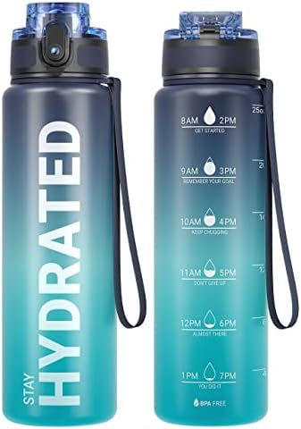 Sahara Sailor Water Bottle 32oz, Durable and Leakproof Water Bottles Motivational with Time Marker, Tritan, BPA Free, Wide Mouth with Easy Clean Brush for Gym, Travel, Home, School, Office (1 Bottle)