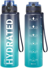 Sahara Sailor Water Bottle 32oz, Durable and Leakproof Water Bottles Motivational with Time Marker, Tritan, BPA Free, Wide Mouth with Easy Clean Brush for Gym, Travel, Home, School, Office (1 Bottle)