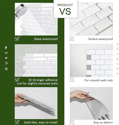 STICKGOO Peel and Stick Backsplash - 10 Sheets of 12”×12” - 3D Self Adhesive Peel and Stick Tile Backsplash for Kitchen & Bathroom