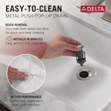 Delta Arvo Brushed Nickel Bathroom Faucet 1 Hole, Single Hole Bathroom Sink Faucet for Vanity, Push-Pop Drain Assembly, Spotshield Stainless 15840LF-SP