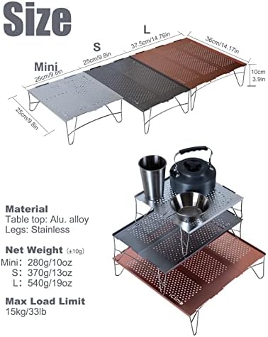 iClimb Mini Solo Folding Table Ultralight Compact for Backpacking Camping Hiking Beach Picnic (Gunmetal, Mini)