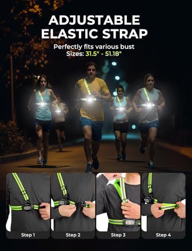Running Lights for Runners with Reflective Straps, 500 Lumens 7 Modes & 45° Adjustable Running Light, IPX4 Waterproof Chest Running Light Vest for Night Running Hiking, 2-16h Use Time