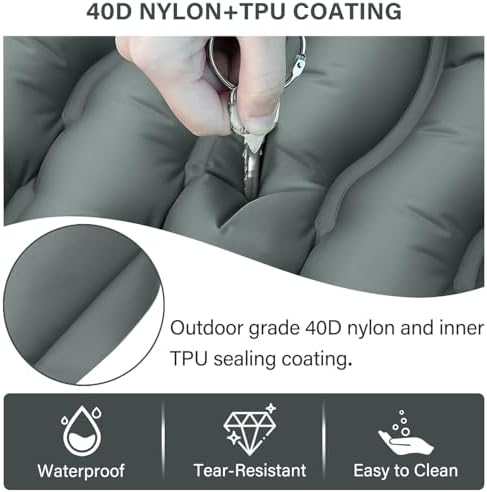 Camping Sleeping Pad, Ultralight Camp Pad with Pillow, Built-in Foot Pump, Inflatable Sleeping Pad, Compact Size for Camping, Backpacking, Hiking and Traveling - Gray