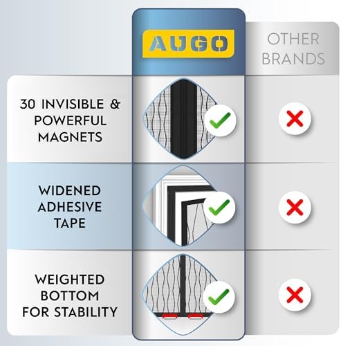 AUGO Garage Door Screen Magnetic Closure - Garage Screen Doors for 1 Car Garage Pull Down - Magnetic Screen Door Mesh - Heavy Duty Weighted Bottom- Pet & Kid Friendly - Keep Open Feature - 8' x 7'