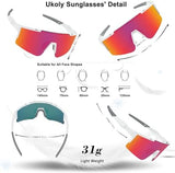 Ukoly Cycling Sunglasses for Men Women with 3 Interchangeable Lenses, Polarized Sports Sunglasses, Baseball Sunglasses