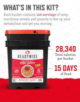 READYWISE - Breakfast Bucket, 120 Servings, Emergency, MRE Meal, Food Supply, Premade, Freeze Dried Survival Food for Hiking, Adventure & Camping Essentials, Individually Packaged, 25 Year Shelf Life
