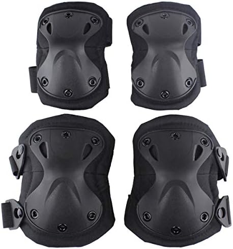 AOUTACC Tactical Combat Knee & Elbow Protective Pads Set for Outdoor CS Paintball Game Cycling Safety Skateboarding Gear Skates Knee Protection Guard Pads