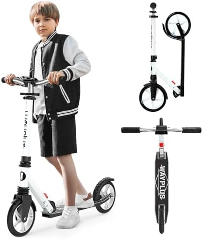 Kick Scooter for Ages 6+,Kid, Teens & Adults. Max Load 240 LBS. Foldable, Lightweight, 8IN Big Wheels for Kids, Teen and Adults, 4 Adjustable Levels. Bearing ABEC9