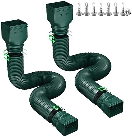 Rain Gutter Downspout Extensions, Downspout Extender for Rainwater Drainage Flexible, Down Spout Drain Extension Pipe and Extendable from 21 to 66 Inches (2 Pack, Green)