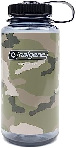 Nalgene Sustain Tritan BPA-Free Water Bottle Made with Material Derived from 50% Plastic Waste, 32 OZ, Wide Mouth, Camo Gray
