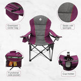 Oversized Portable Camping Chair, Full Padded Outdoor Folding Chair Support 350 LBS, Heavy Duty Lawn Chair with Cup Holder, Cooler Bag, Lumbar Support, Head Pocket for Adult (Purple)