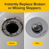 Drain Magic AS-SEEN-ON-TV Replace Broken or Missing Bathroom Drain Stoppers in Seconds, No Tools, Push To Fill, Hair Catcher Prevents Clogs, Watertight Silicone Seal,Chrome Plated Solid Brass