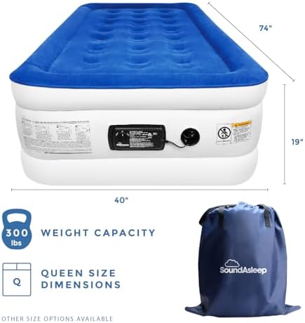 SoundAsleep Dream Series Luxury Air Mattress with ComfortCoil Technology & Built-in High Capacity Pump for Home & Camping- Double Height, Adjustable, Inflatable Blow Up, Portable - Twin Size