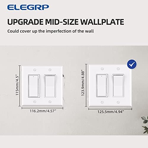 ELEGRP 2-Gang Decorative Wall Plates, Mid-Size 4.88" H x 4.94" L Unbreakable Thermoplastic Faceplate Cover for Decorator Receptacle Outlet Switch, UL Listed (10 Pack, Glossy White)