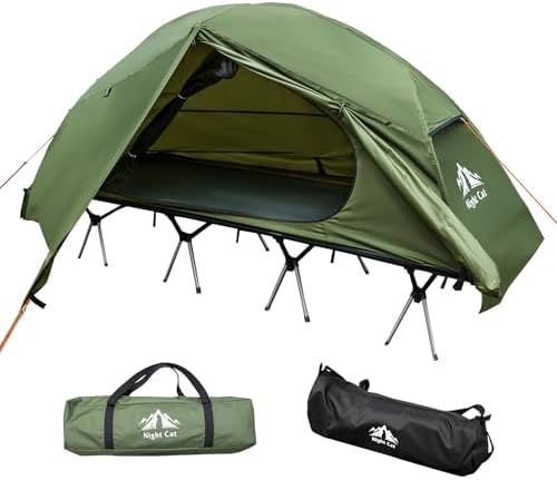 Night Cat Camping Cot Tent for 1 Person Off Ground Elevated Tent Cot Foldable Camping Sleeping Bed with Rainfly Waterproof Green