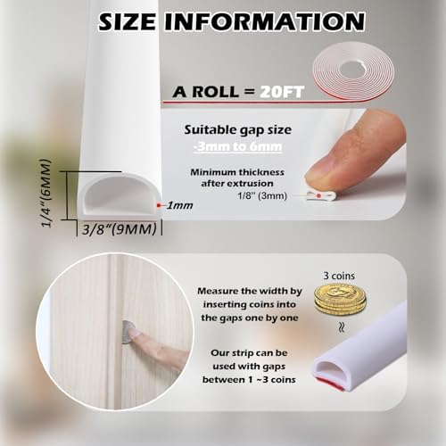 Weather Stripping Door Seal - Self Adhesive Weather Strip Silicone D Shaped Seal Strip for Door Frame/Window Seal (40FT White 3/8" W × 1/4" T)